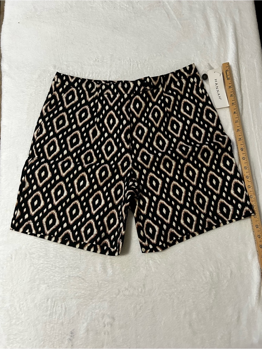 Hannah Black and Cream Geometric Flat Front Women’s Shorts